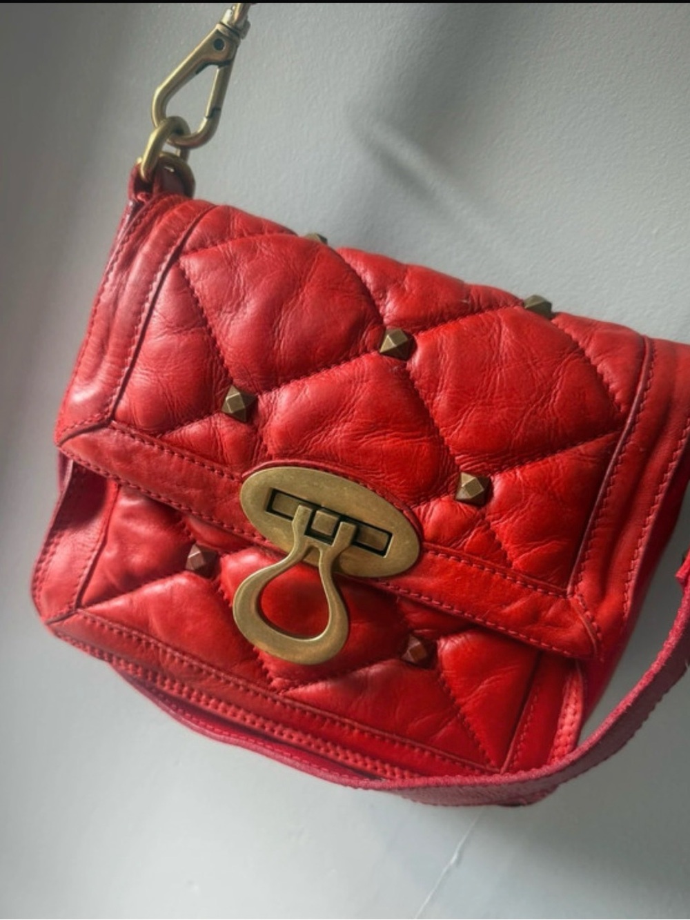 Campomaggi Quilted Tomato 🍅 Red Leather Crossbody Bag w/Brass Tone Hardware